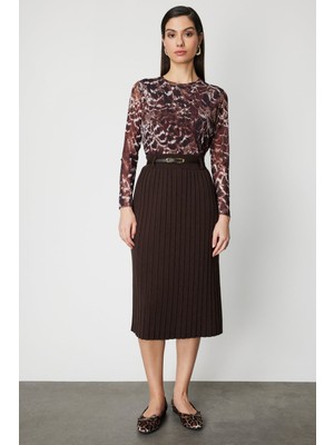 Beli Kemerli Midi Boy Triko Etek On