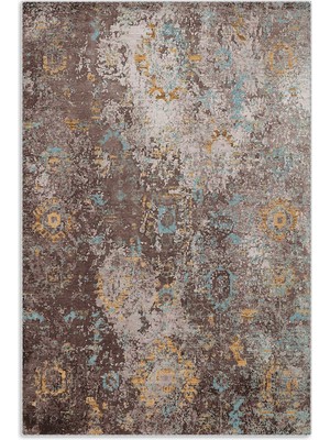 Pastel Home Kahverengi Vizon Hardal Uyumu Tasarım Eskitme Şönil Halı Kilim Yolluk Yıkanabilir Çift Taraflı