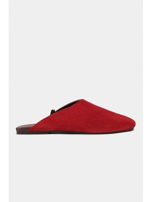 Nişantaşı Shoes Liam Kırmızı Süet Deri Düz Taban Kapalı Kadın Terlik