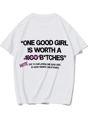 Brz Collection Unisex Oversize Good Girl T-Shirt (Beyaz)