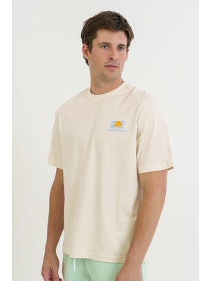 Maraton Boxy Erkek Bisiklet Yaka  Ekru T-shirt