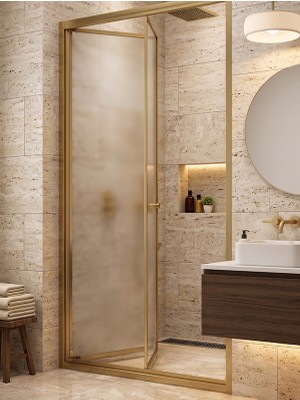 Waterline Ön Cephe Katlanır Akordiyon Kapı Gold Profil Buzlu 4mm Temperli Cam H190