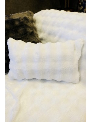 Dekomod Peluş Puffy Dekoratif Dikdörtgen Yastık Kırlent Kılıfı Pofuduk Bubble Beyaz 1 Adet 30X50 cm