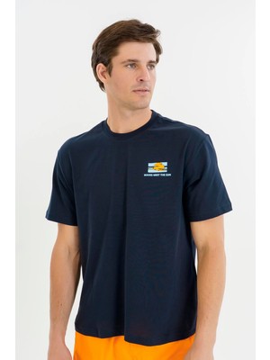 Maraton Boxy Erkek Bisiklet Yaka  Lacivert T-shirt