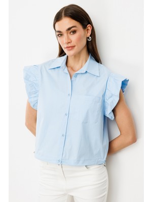 On Kadın Fırfırlı Kısa Kol Crop Gömlek - Minimalist