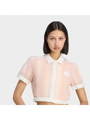 Adidas Originals Summer Glow Striped Cropped Kadın Pembe Polo Tişört (KY8140)