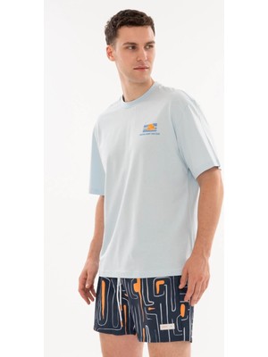 Maraton Boxy Erkek Bisiklet Yaka  açık mavi T-shirt