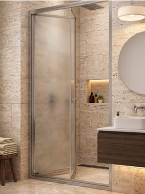 Waterline Ön Cephe Katlanır Akordiyon Kapı Krom Profil Buzlu 4mm Temperli Cam H190