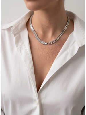 Valmont Accessories Baget Kesim Zirkon Taşlı Zincir Kolye ve Küpe Seti - Düğün, Kına, Nişan Gelin Takı Seti