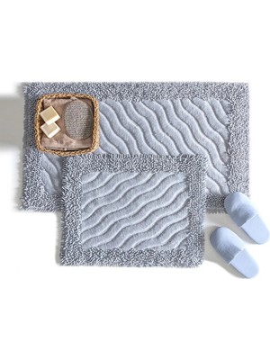 Madame Clean Cotton Marlow 2'li Pamuklu Klozet Takımı Gri Banyo Paspas Seti Klozet Takımı