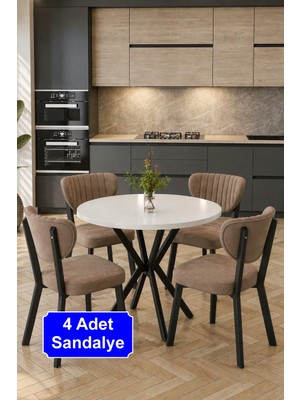 Baresmu Elbar 4 Adet Elma Sandalye Baby Face Kumaş Metal Iskelet Mutfak Yemek Masası Sandalyesi