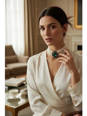 Fayra Accessories Kristal Taşlı Chooker Tasma İnci Kolye