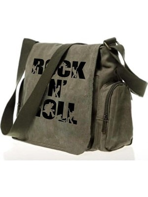 Touz Moda Day Light Rock N Roll Baskılı Unisex Yeşil Postacı Çantası