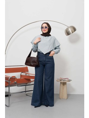 Neways 1165-DENIM Bol Paça Pantolon Koyu Mavi