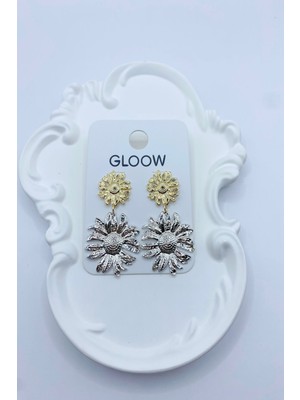 Kadın Küpe 6 cm Iki Ayçiçeği Sallantı Küpe