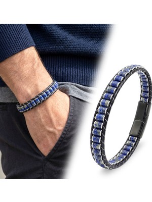 Mestore Lapis & Hematit Çelik Örgülü Deri Bileklik 31682B22D10