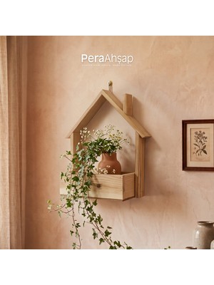 Pera Wooden Roof Ev Model Ahşap Duvar Rafı