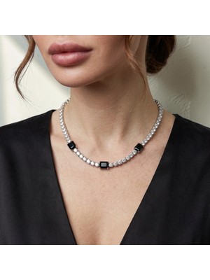 Valmont Accessories Siyah Su Yolu Kadın Kolye- Düğün, Kına, Nişan Gelin Takı Seti