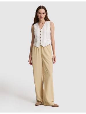 Pierre Cardin Kadın Bej Loose Fit Kanvas Pantolon 50329149-VR011