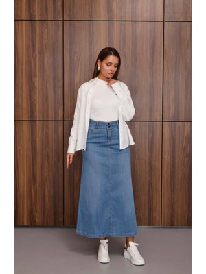 Neways 2254-DENIM Ara Boy Klasik Etek Mavi