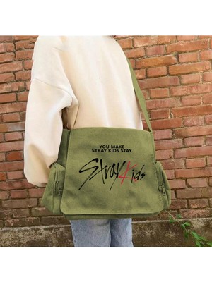 Touz Moda Baskılı Unisex Yeşil Postacı Çantası
