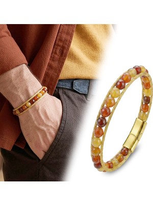 Mestore Çelik Halat ve Titanyum Kilitli Faset Akik Bileklik 31682B2DH9