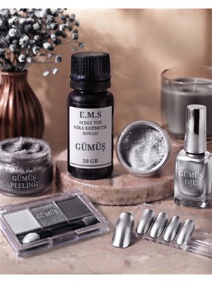 E.M.S Sedef Toz Mika Kozmetik Boyası 10 gr Gümüş-oje/ruj/peeling/maskara/krem/göz Farı/tırnak/MUM Boyası