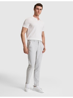 Pierre Cardin Erkek Açık Gri Slim Fit Beli Latikli Kanvas Pantolon 50320822-VR001