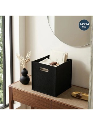 Homing Keçe Sepet  Organizer Dolap Içi Düzenleyici 24X24 cm Tekli Siyah