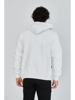 İkales Ikales Unisex Tam Fermuarlı Kapşonlu  Sweatshirt - Beyaz