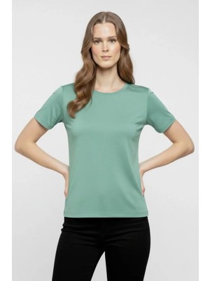 İkales Ikales T-Shirt Bisiklet Yaka Slim Fit Likralı Tişört Günlük Basic Body - Mint Yeşili