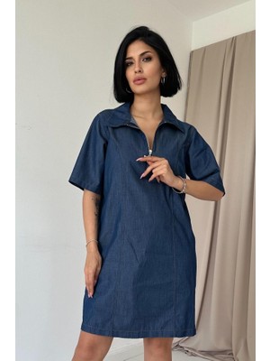 İkales Ikales Mavi Tencel Kuplu Elbise