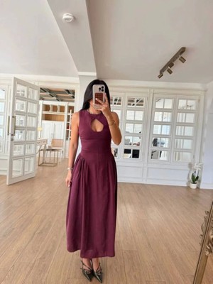 İkales Ikales Kolsuz Uzun Kabardin Elbise - Bordo