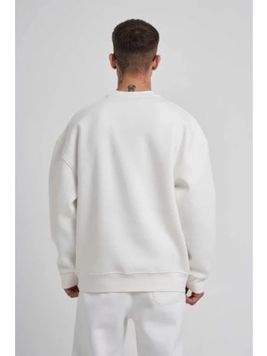 İkales Ikales Unisex Biskilet Yaka Üç Iplik Sweatshirt - Beyaz