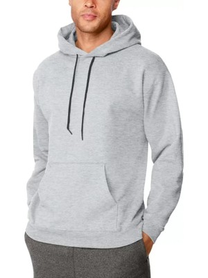 İkales Ikales Erkek Uzun Kol Kapşonlu Basic Sweatshirt Hoodie - Gri