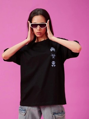 İkales Ikales Baskılı Oversize T-Shirt - Siyah