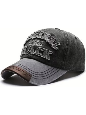 Valkyrie Original The Black Nakışlı Unisex Beyzbol Şapkası Vintage Eskitme Pamuk Ayarlanır Siyah Gri