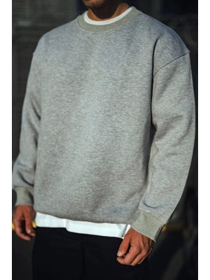 İkales Ikales Kışlık Bisiklet Yaka Üç Iplik Basic Sweatshirt - Gri