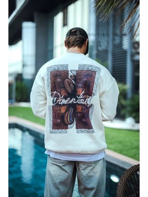 İkales Ikales Uzun Kol Bisiklet Yaka Ön ve Arka Baskılı Sweatshirt - Beyaz