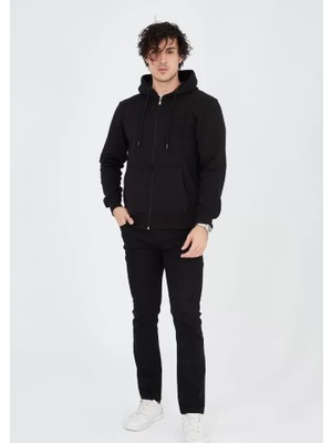 İkales Ikales Unisex Tam Fermuarlı Kapşonlu  Sweatshirt - Siyah