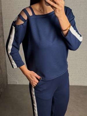 İkales Ikales Kadın Uzun Kollu Kolu Tül Yanları Şerit Detay Modal Ikili Takım