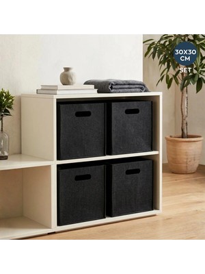 Homing Siyah 4'lü Çok Amaçlı Keçe Organizer Dolap Içi Düzenleyici Sepet Seti 30 x 30 cm