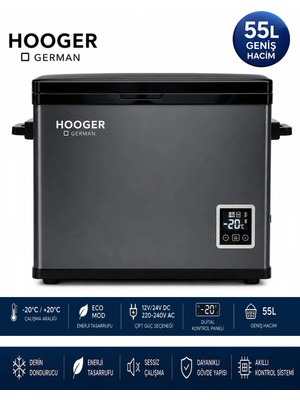 Hoogar German EA 55 LTX New Series Geniş Kabin Dijital Led Ekran Oto Kamp Buzdolabı 12-24 Volt -20 Derece Hızlı Soğutma