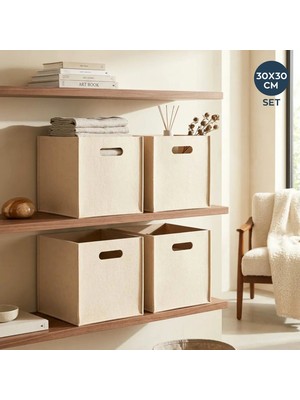 Homing Krem Renkli Çok Amaçlı Keçe Organizer Dolap İçi Düzenleyici 4'lü Sepet Seti 30 x 30 cm