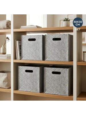 Homing Gri Çok Amaçlı Keçe Organizer Dolap Içi Düzenleyici 4'lü Sepet Seti 30 x 30 cm HMY-6356