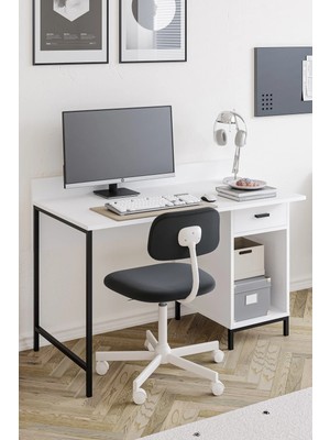 Hofga Ately Metal Ayaklı Çalışma Masası Ofis Kütüphane Oyuncu Masası Beyaz