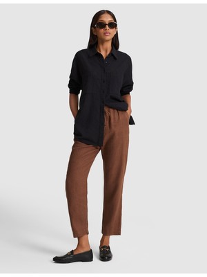 Pierre Cardin Kadın Kahverengi Carrot Fit %100 Keten Pantolon 50321220-VR029