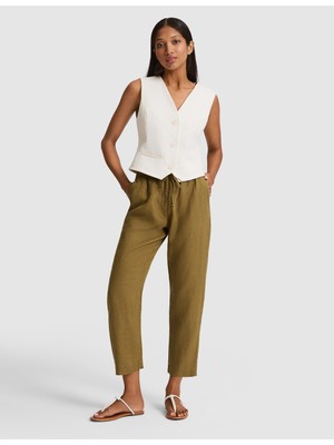 Pierre Cardin Kadın Haki Carrot Fit Keten Pantolon 50321220-VR027