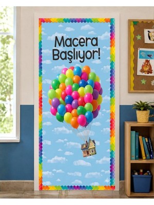 Promisebackdrop2 190X75CM Lastikli Kapı Süsü, Kumaş Kapı Giydirme, Macera Başlıyor, Sınıf Kapısı, Okul Etkinlik Kapı Süsü