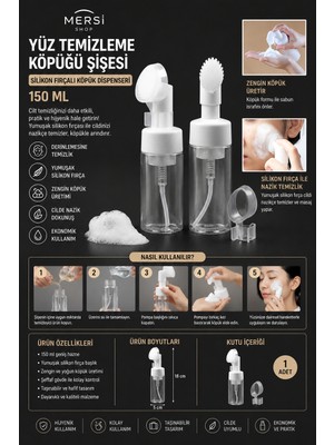 Mersi Shop Yüz Temizleme Köpüğü Şişesi 150 ml – Silikon Fırçalı Köpük Dispenseri